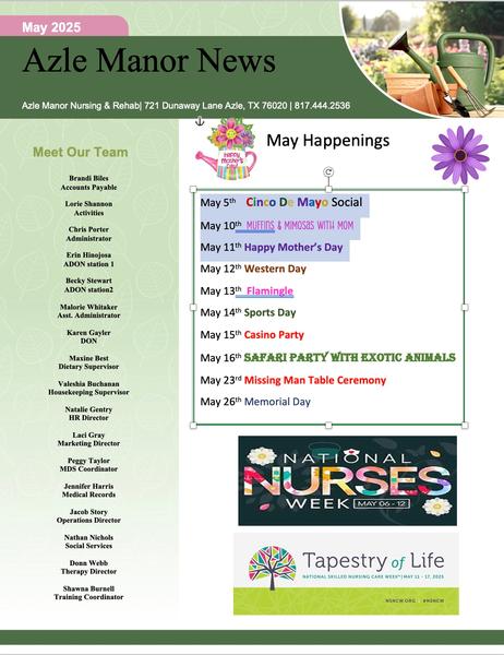 Azle Manor May Newsletter