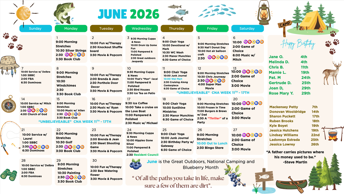 June 2026 Community Calendar at Azle Manor