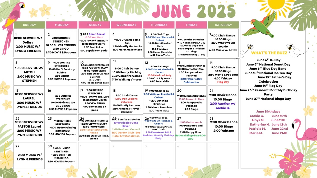 June 2025 Activities Calendar at Azle Manor