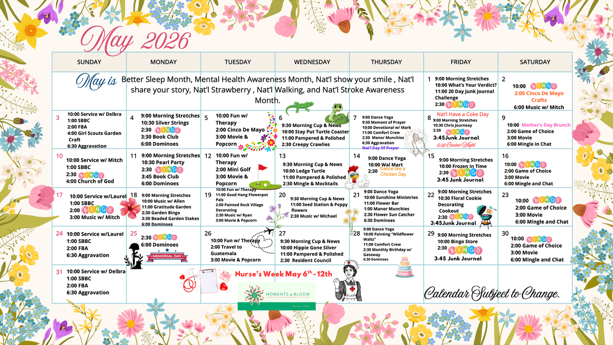 May 2026 Community Calendar at Azle Manor
